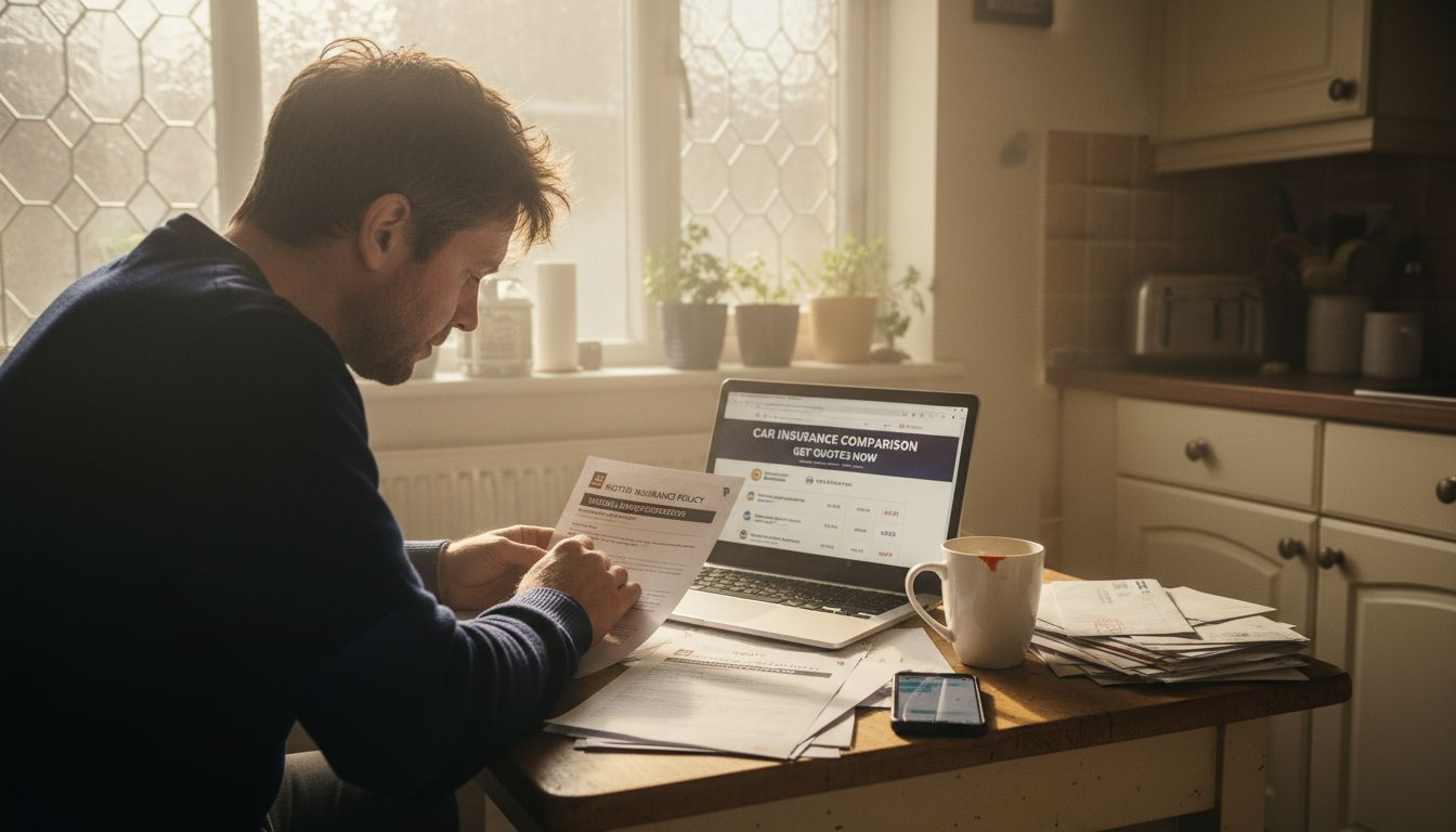 Man comparing UK car insurance documents