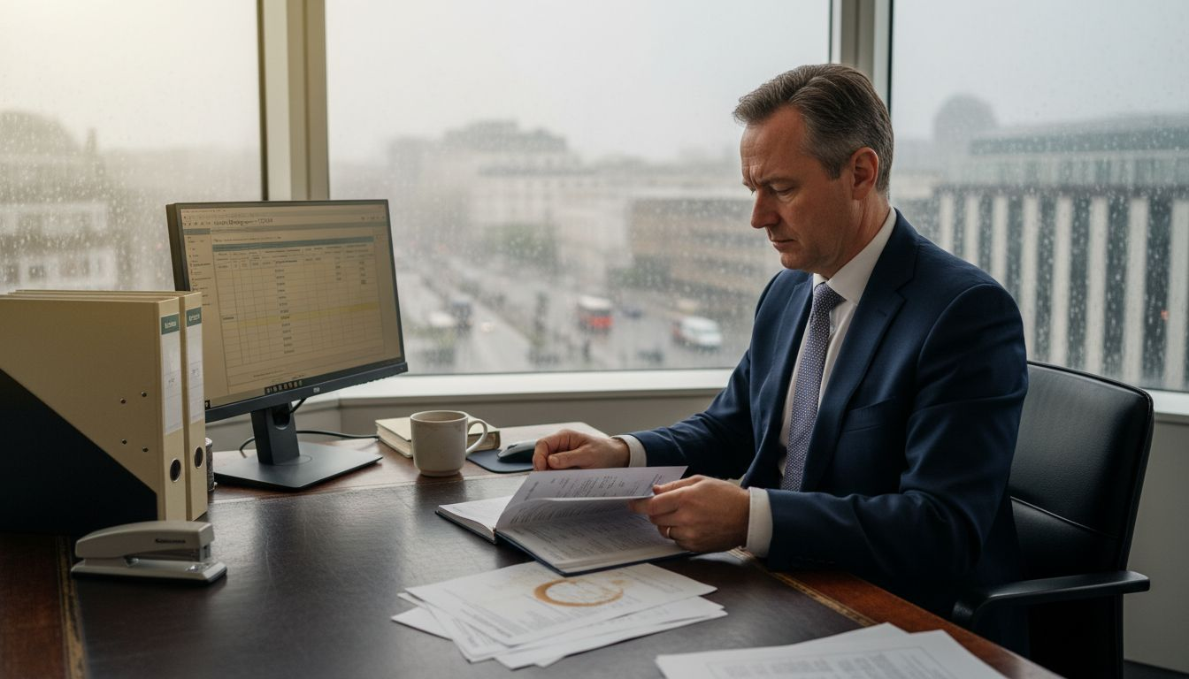 UK insurance broker reviewing policy documents